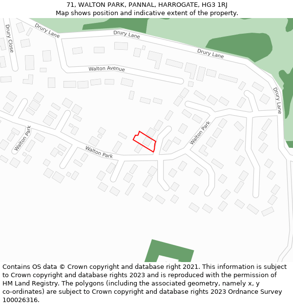 71, WALTON PARK, PANNAL, HARROGATE, HG3 1RJ: Location map and indicative extent of plot