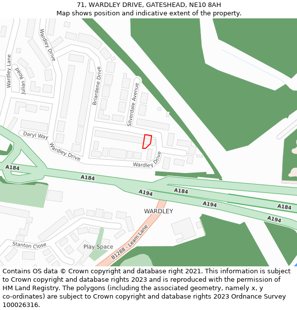 71, WARDLEY DRIVE, GATESHEAD, NE10 8AH: Location map and indicative extent of plot