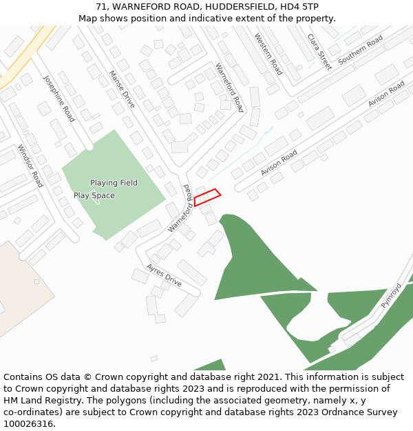 71, WARNEFORD ROAD, HUDDERSFIELD, HD4 5TP: Location map and indicative extent of plot