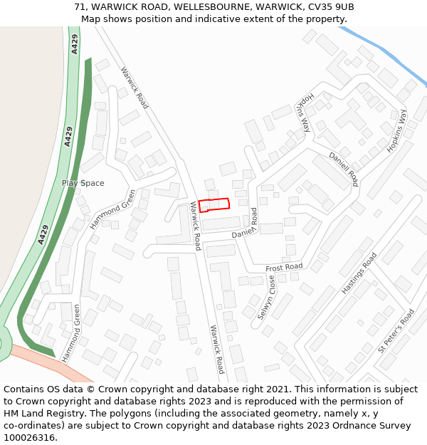 71, WARWICK ROAD, WELLESBOURNE, WARWICK, CV35 9UB: Location map and indicative extent of plot