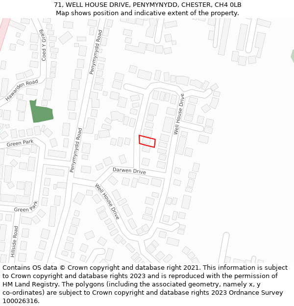 71, WELL HOUSE DRIVE, PENYMYNYDD, CHESTER, CH4 0LB: Location map and indicative extent of plot