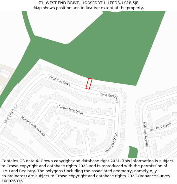 71, WEST END DRIVE, HORSFORTH, LEEDS, LS18 5JR: Location map and indicative extent of plot