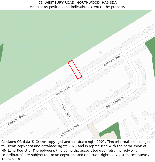71, WESTBURY ROAD, NORTHWOOD, HA6 3DA: Location map and indicative extent of plot