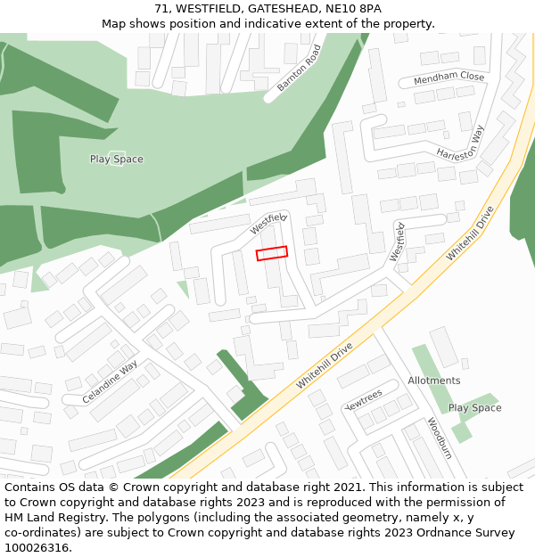 71, WESTFIELD, GATESHEAD, NE10 8PA: Location map and indicative extent of plot