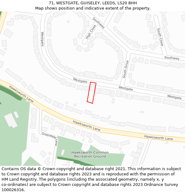 71, WESTGATE, GUISELEY, LEEDS, LS20 8HH: Location map and indicative extent of plot