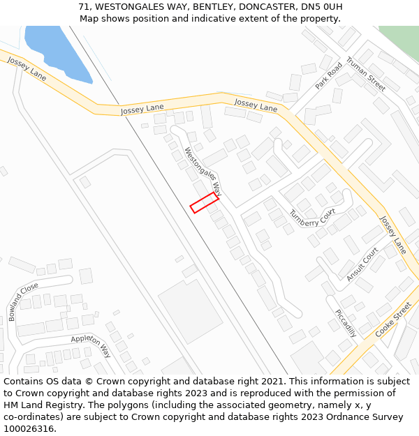 71, WESTONGALES WAY, BENTLEY, DONCASTER, DN5 0UH: Location map and indicative extent of plot