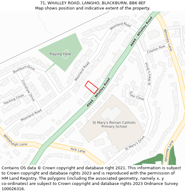 71, WHALLEY ROAD, LANGHO, BLACKBURN, BB6 8EF: Location map and indicative extent of plot