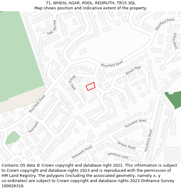 71, WHEAL AGAR, POOL, REDRUTH, TR15 3QL: Location map and indicative extent of plot