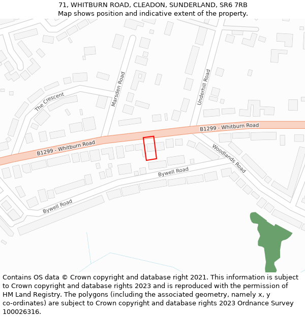 71, WHITBURN ROAD, CLEADON, SUNDERLAND, SR6 7RB: Location map and indicative extent of plot