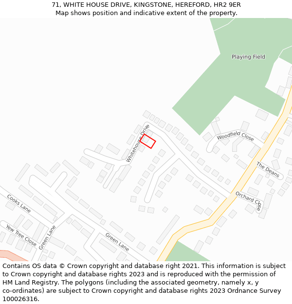 71, WHITE HOUSE DRIVE, KINGSTONE, HEREFORD, HR2 9ER: Location map and indicative extent of plot