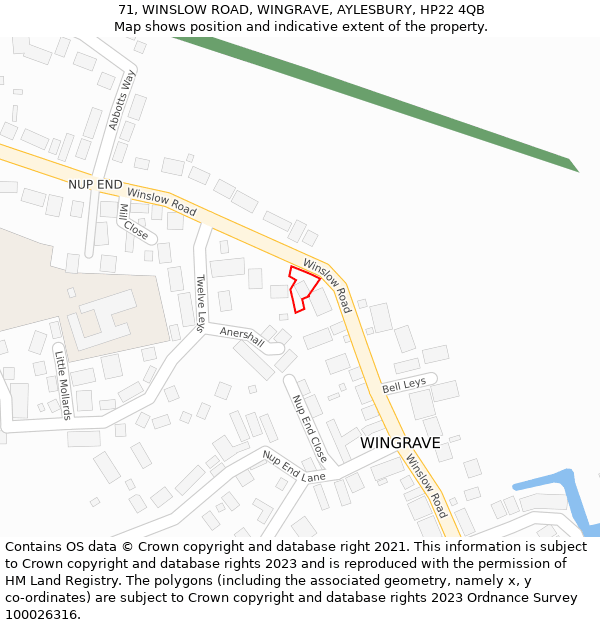 71, WINSLOW ROAD, WINGRAVE, AYLESBURY, HP22 4QB: Location map and indicative extent of plot