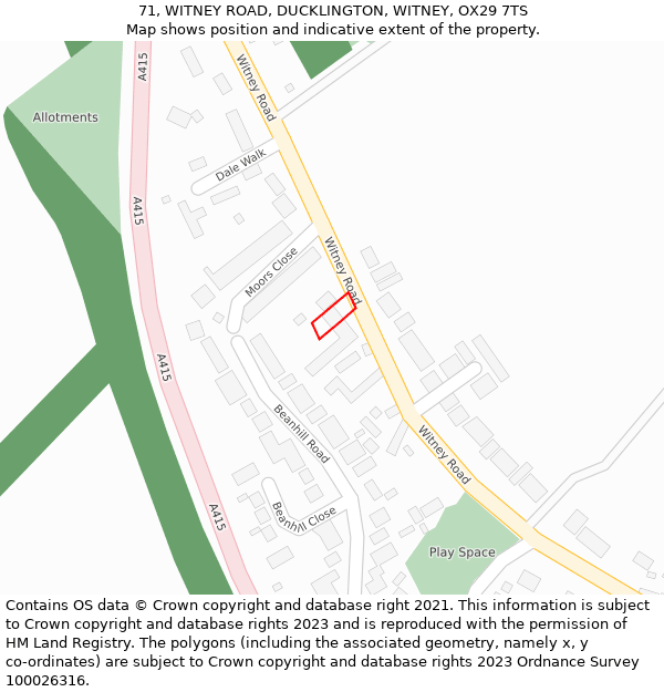 71, WITNEY ROAD, DUCKLINGTON, WITNEY, OX29 7TS: Location map and indicative extent of plot