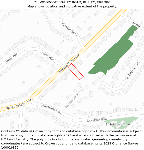 71, WOODCOTE VALLEY ROAD, PURLEY, CR8 3BG: Location map and indicative extent of plot