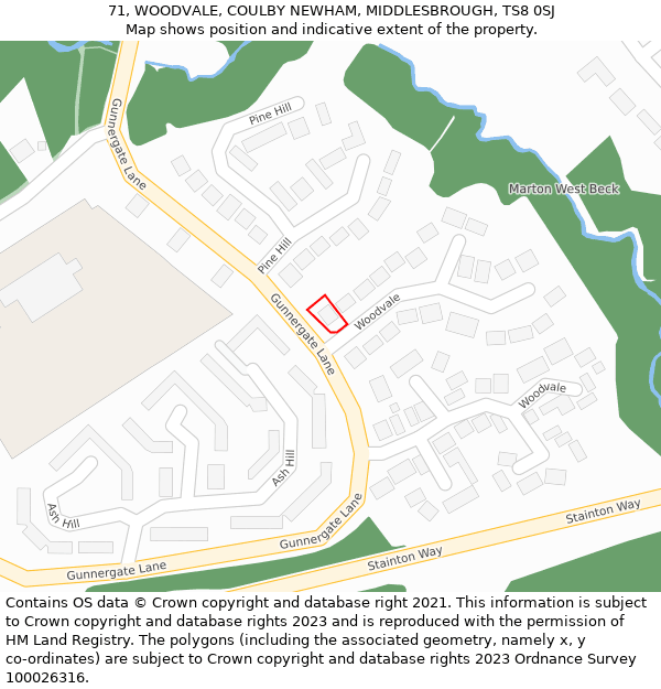 71, WOODVALE, COULBY NEWHAM, MIDDLESBROUGH, TS8 0SJ: Location map and indicative extent of plot
