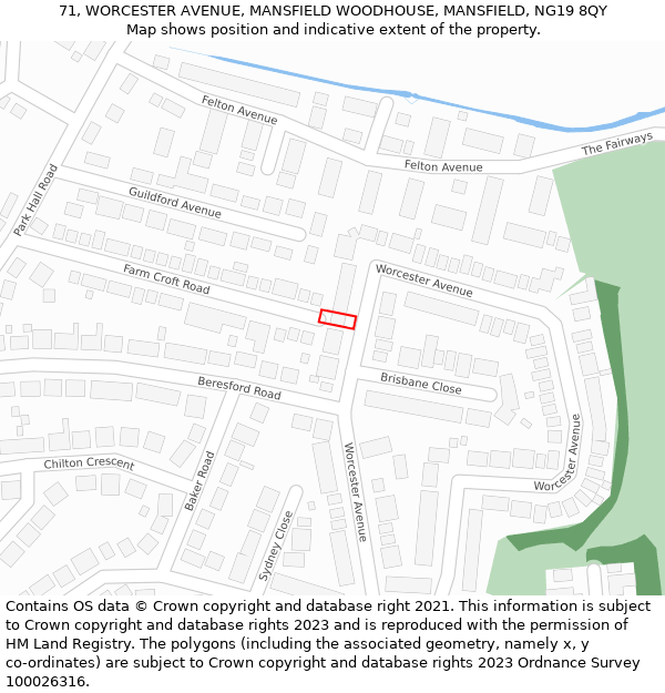 71, WORCESTER AVENUE, MANSFIELD WOODHOUSE, MANSFIELD, NG19 8QY: Location map and indicative extent of plot