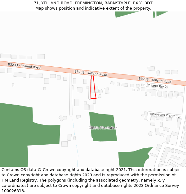 71, YELLAND ROAD, FREMINGTON, BARNSTAPLE, EX31 3DT: Location map and indicative extent of plot