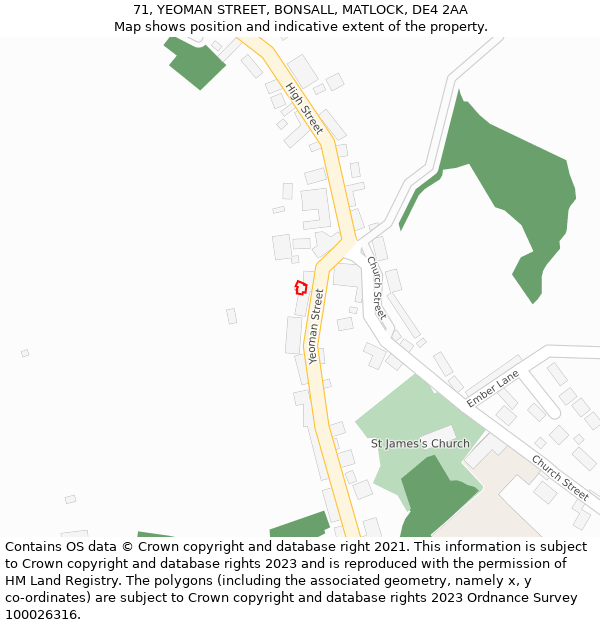 71, YEOMAN STREET, BONSALL, MATLOCK, DE4 2AA: Location map and indicative extent of plot