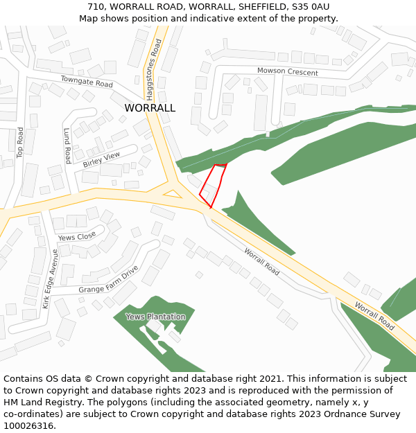 710, WORRALL ROAD, WORRALL, SHEFFIELD, S35 0AU: Location map and indicative extent of plot