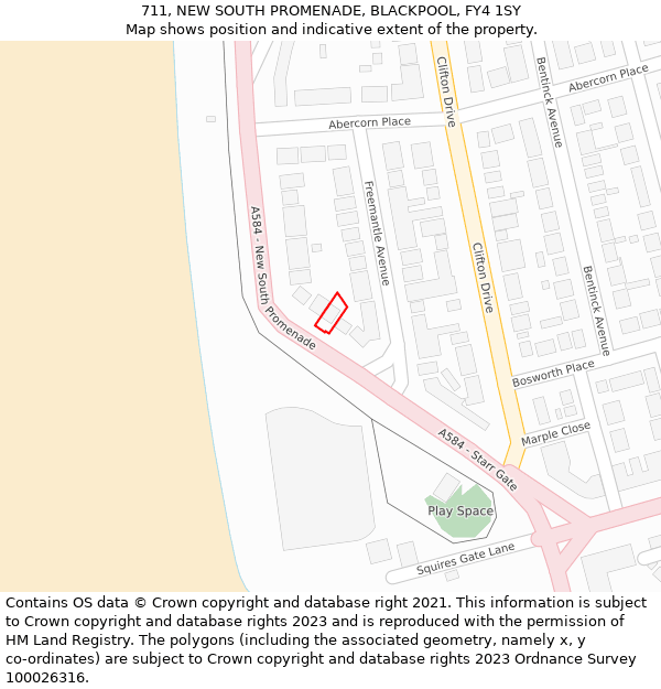 711, NEW SOUTH PROMENADE, BLACKPOOL, FY4 1SY: Location map and indicative extent of plot