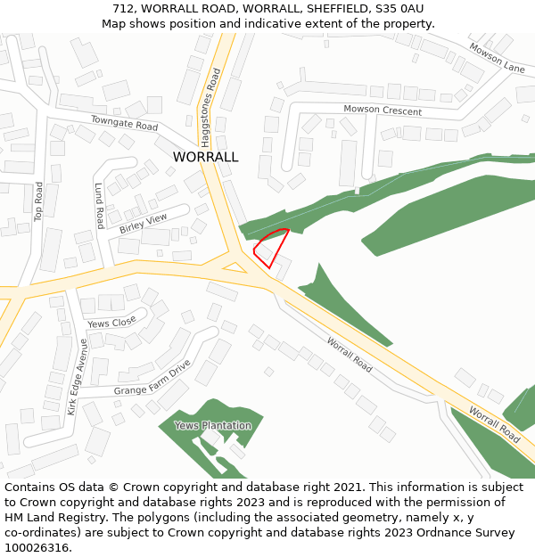 712, WORRALL ROAD, WORRALL, SHEFFIELD, S35 0AU: Location map and indicative extent of plot