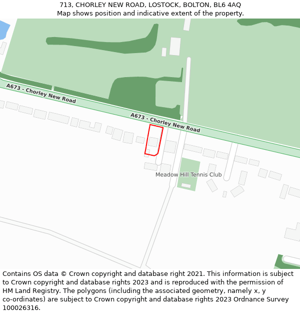 713, CHORLEY NEW ROAD, LOSTOCK, BOLTON, BL6 4AQ: Location map and indicative extent of plot