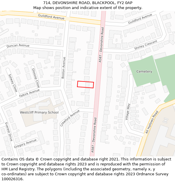 714, DEVONSHIRE ROAD, BLACKPOOL, FY2 0AP: Location map and indicative extent of plot