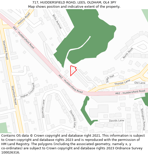 717, HUDDERSFIELD ROAD, LEES, OLDHAM, OL4 3PY: Location map and indicative extent of plot