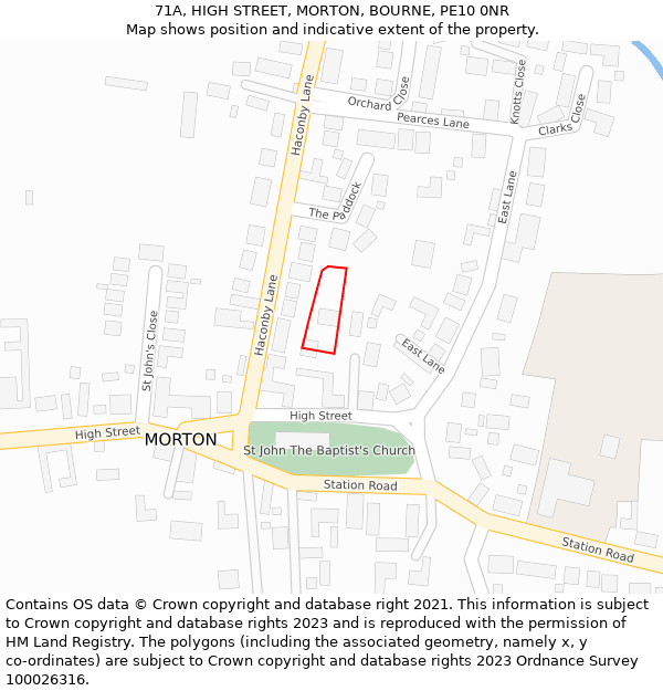 71A, HIGH STREET, MORTON, BOURNE, PE10 0NR: Location map and indicative extent of plot