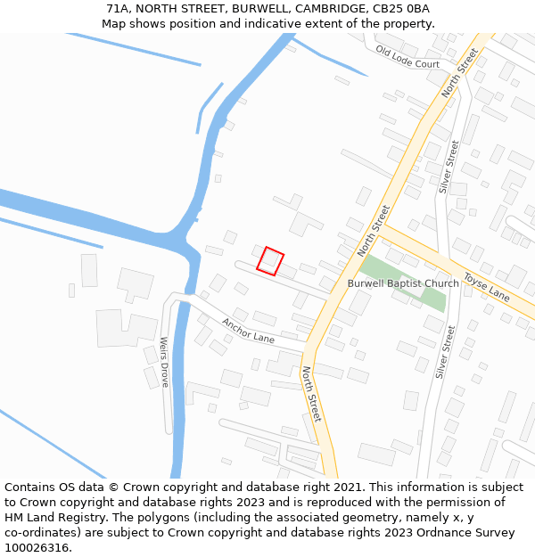 71A, NORTH STREET, BURWELL, CAMBRIDGE, CB25 0BA: Location map and indicative extent of plot