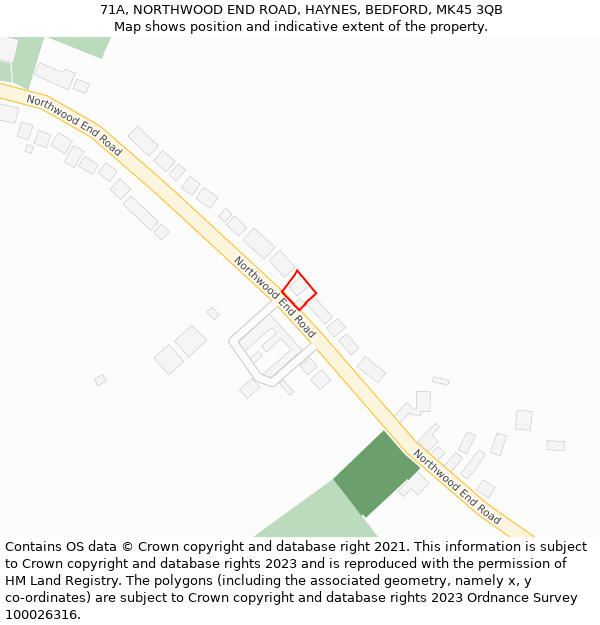 71A, NORTHWOOD END ROAD, HAYNES, BEDFORD, MK45 3QB: Location map and indicative extent of plot