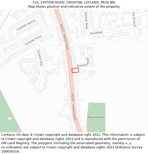 71A, STATION ROAD, CROSTON, LEYLAND, PR26 9RL: Location map and indicative extent of plot