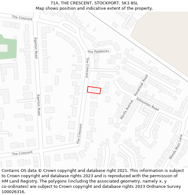 71A, THE CRESCENT, STOCKPORT, SK3 8SL: Location map and indicative extent of plot