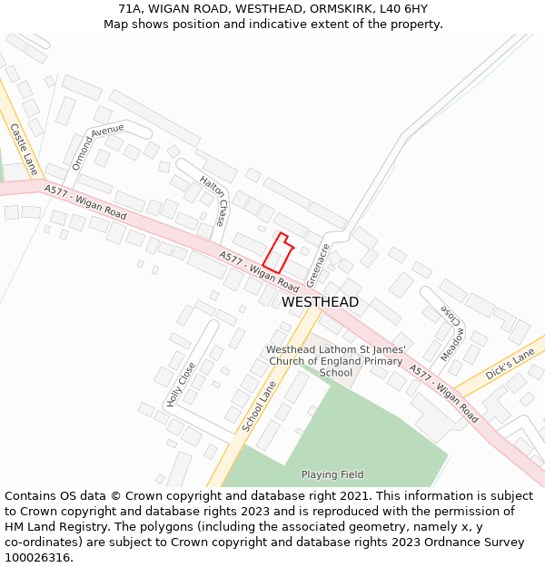 71A, WIGAN ROAD, WESTHEAD, ORMSKIRK, L40 6HY: Location map and indicative extent of plot