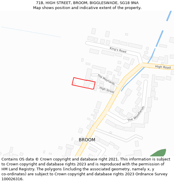 71B, HIGH STREET, BROOM, BIGGLESWADE, SG18 9NA: Location map and indicative extent of plot