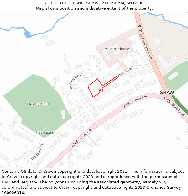 71D, SCHOOL LANE, SHAW, MELKSHAM, SN12 8EJ: Location map and indicative extent of plot