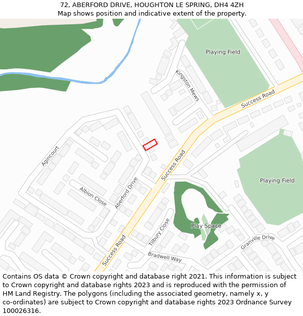 72, ABERFORD DRIVE, HOUGHTON LE SPRING, DH4 4ZH: Location map and indicative extent of plot