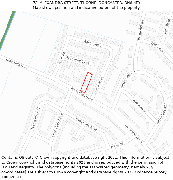 72, ALEXANDRA STREET, THORNE, DONCASTER, DN8 4EY: Location map and indicative extent of plot