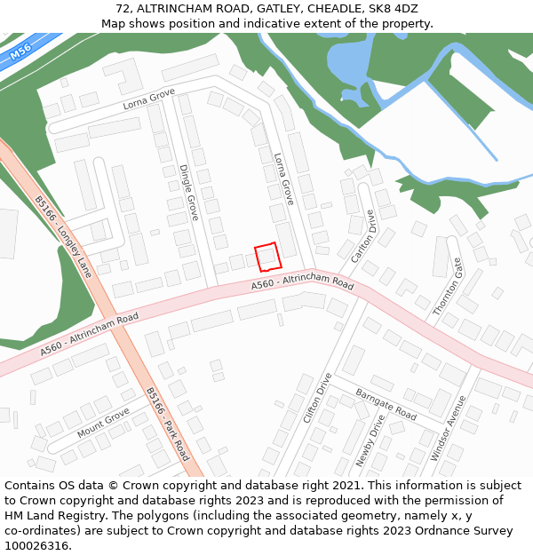 72, ALTRINCHAM ROAD, GATLEY, CHEADLE, SK8 4DZ: Location map and indicative extent of plot