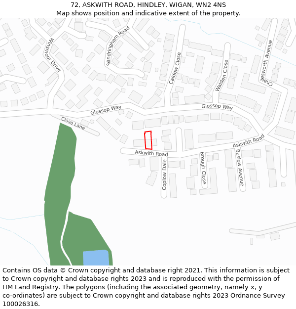 72, ASKWITH ROAD, HINDLEY, WIGAN, WN2 4NS: Location map and indicative extent of plot