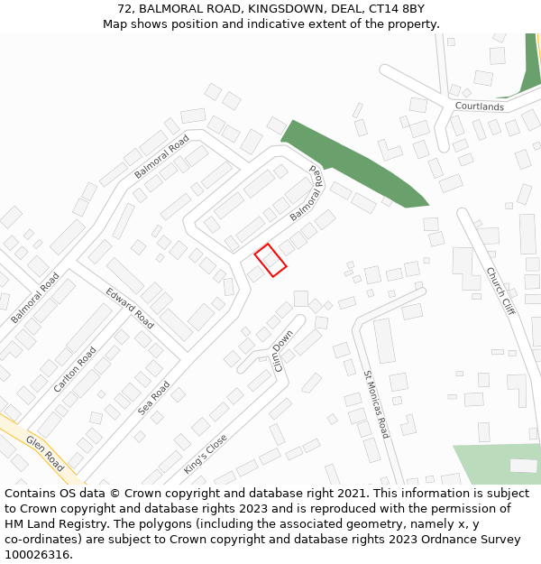 72, BALMORAL ROAD, KINGSDOWN, DEAL, CT14 8BY: Location map and indicative extent of plot