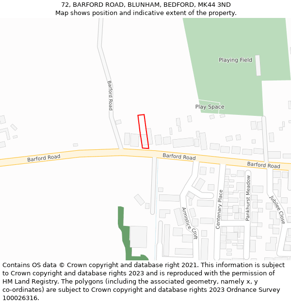 72, BARFORD ROAD, BLUNHAM, BEDFORD, MK44 3ND: Location map and indicative extent of plot