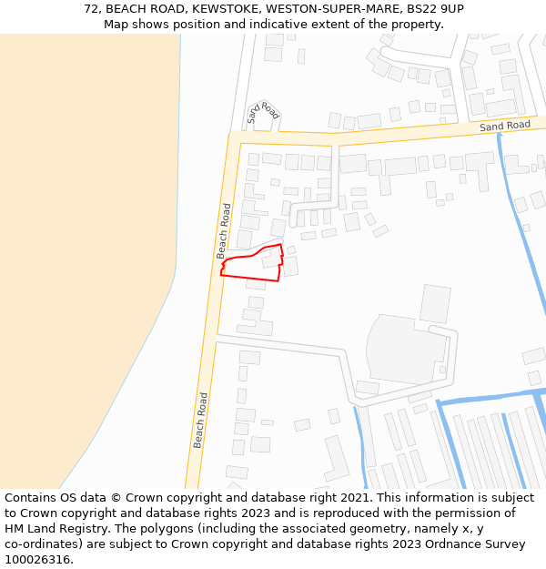 72, BEACH ROAD, KEWSTOKE, WESTON-SUPER-MARE, BS22 9UP: Location map and indicative extent of plot