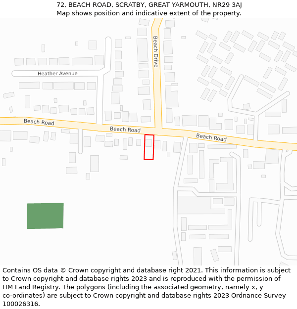 72, BEACH ROAD, SCRATBY, GREAT YARMOUTH, NR29 3AJ: Location map and indicative extent of plot