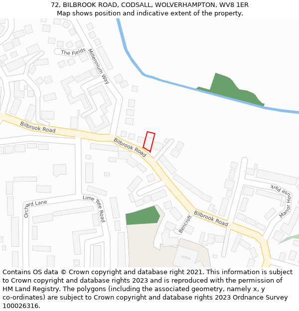 72, BILBROOK ROAD, CODSALL, WOLVERHAMPTON, WV8 1ER: Location map and indicative extent of plot