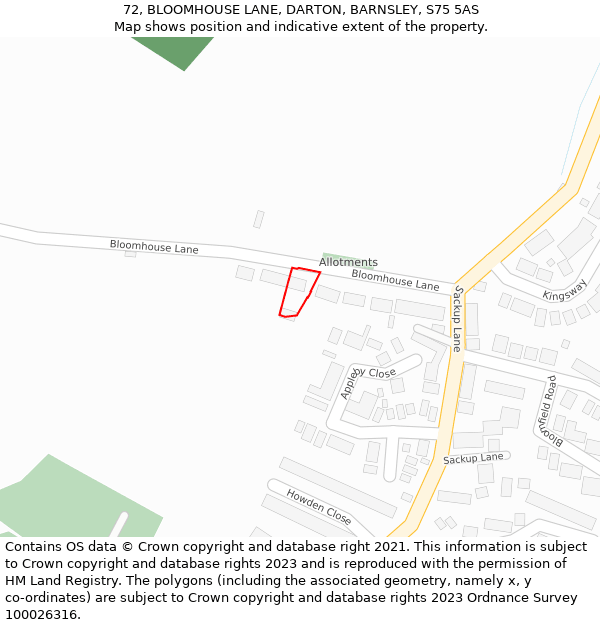 72, BLOOMHOUSE LANE, DARTON, BARNSLEY, S75 5AS: Location map and indicative extent of plot