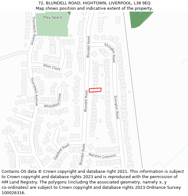 72, BLUNDELL ROAD, HIGHTOWN, LIVERPOOL, L38 9EQ: Location map and indicative extent of plot