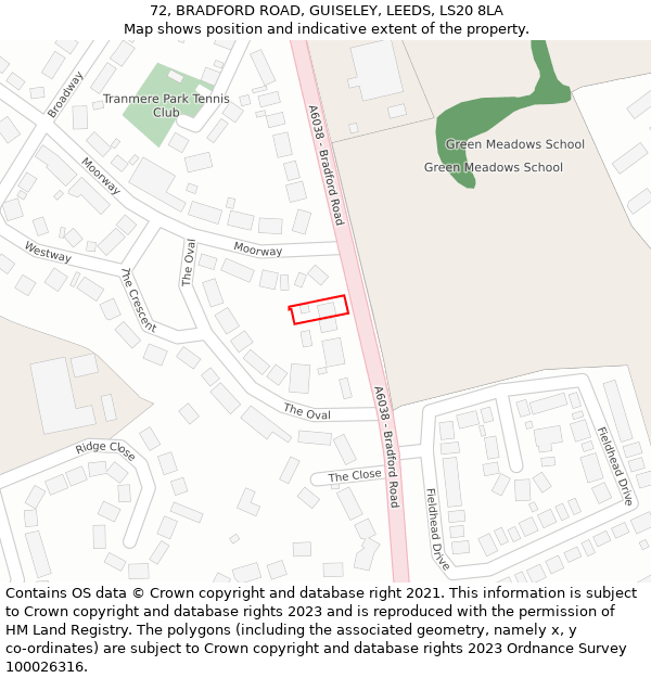 72, BRADFORD ROAD, GUISELEY, LEEDS, LS20 8LA: Location map and indicative extent of plot