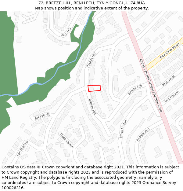 72, BREEZE HILL, BENLLECH, TYN-Y-GONGL, LL74 8UA: Location map and indicative extent of plot