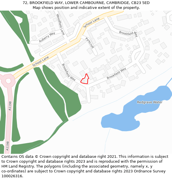 72, BROOKFIELD WAY, LOWER CAMBOURNE, CAMBRIDGE, CB23 5ED: Location map and indicative extent of plot