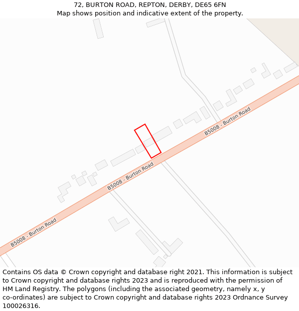 72, BURTON ROAD, REPTON, DERBY, DE65 6FN: Location map and indicative extent of plot